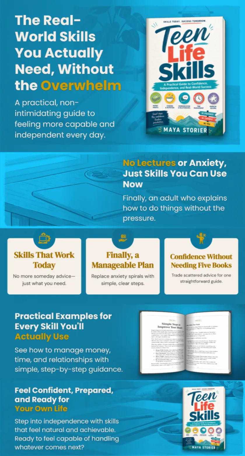 Five coordinated A+ Content images for Teen Life Skills, shown as one complete stack.